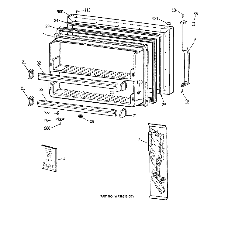 FREEZER DOOR Diagram and Parts List for TBT18JABTRWW  General Electric Refrigerator