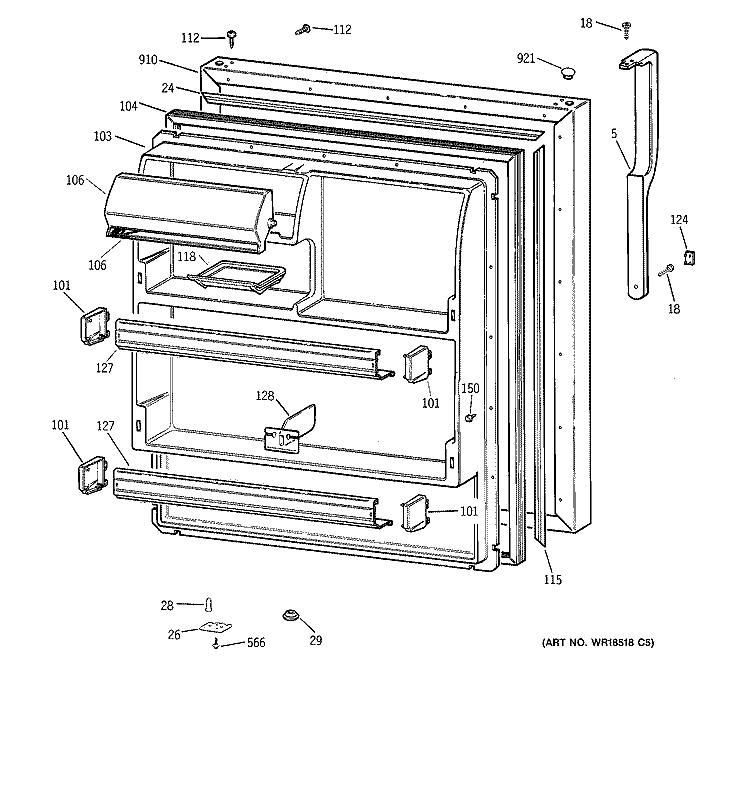 FRESH FOOD Diagram and Parts List for TBT18JABTRWW  General Electric Refrigerator
