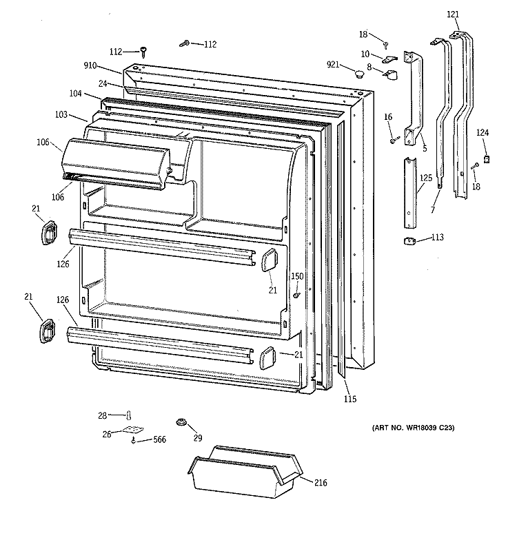 FRESH FOOD DOOR Diagram and Parts List for MTI18GIBURWW  General Electric Refrigerator