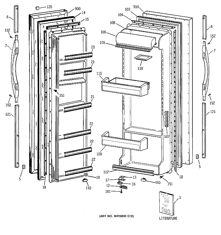 DOORS Diagram and Parts List for MSK25ZADAAA  General Electric Refrigerator