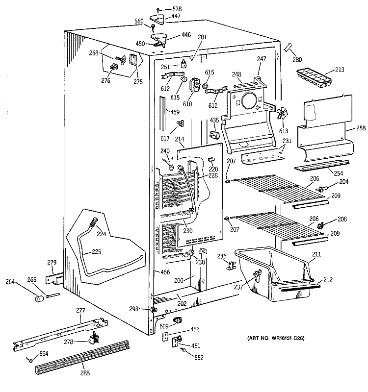 FREEZER SECTION Diagram and Parts List for MSK25ZADAAA  General Electric Refrigerator