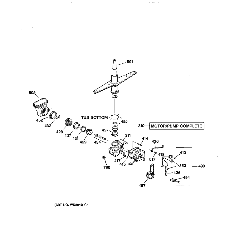 MOTOR - PUMP MECHANISM Diagram and Parts List for HDA3400F00AA  Hotpoint Dishwasher