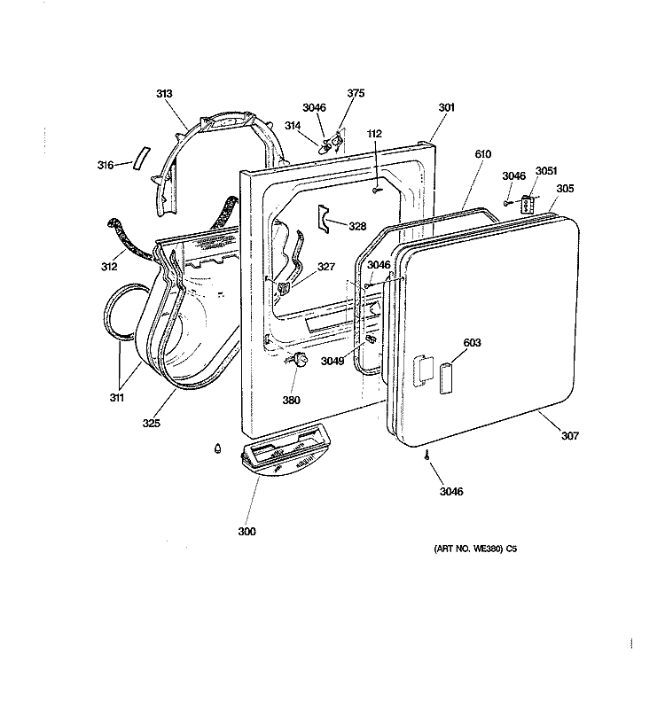 FRONT PANEL & DOOR Diagram and Parts List for NJSR453EW2WW  Hotpoint Dryer