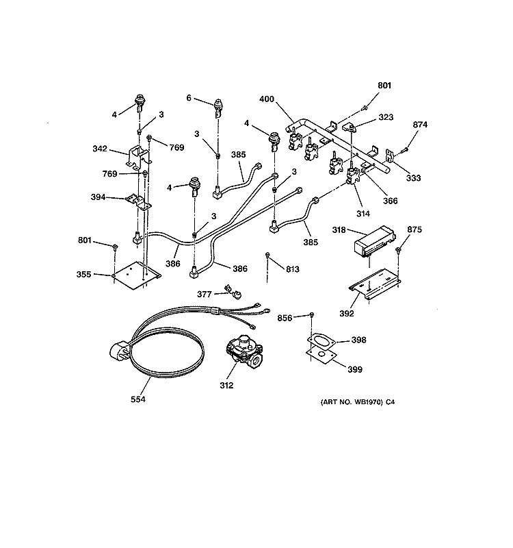 BURNER PARTS Diagram and Parts List for JGP326BEV2BB  General Electric Cooktop