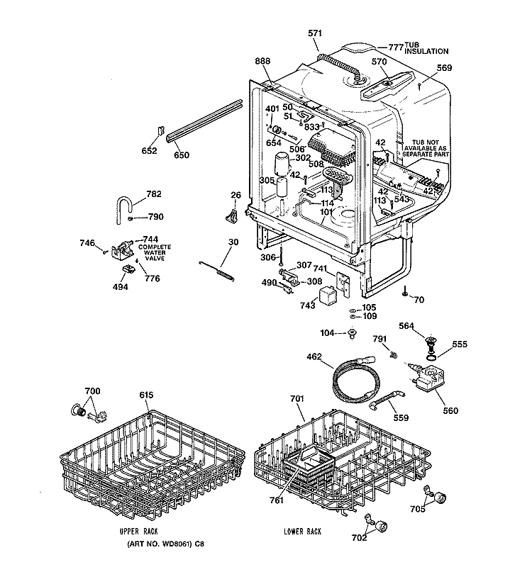 BODY PARTS Diagram and Parts List for GSD3610F00AA  General Electric Dishwasher