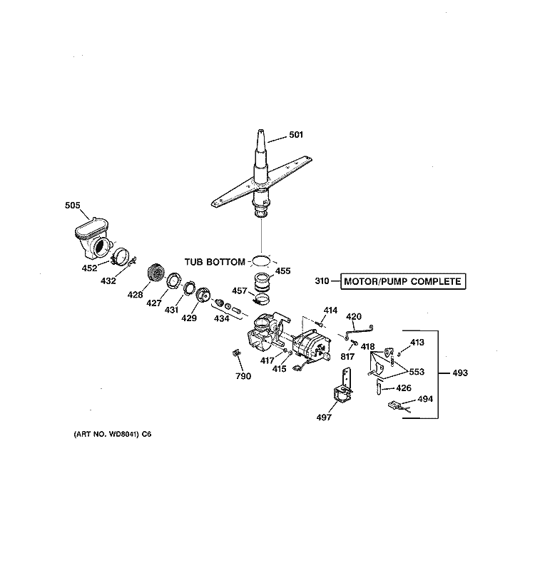 MOTOR - PUMP MECHANISM Diagram and Parts List for GSD3610F00AA  General Electric Dishwasher
