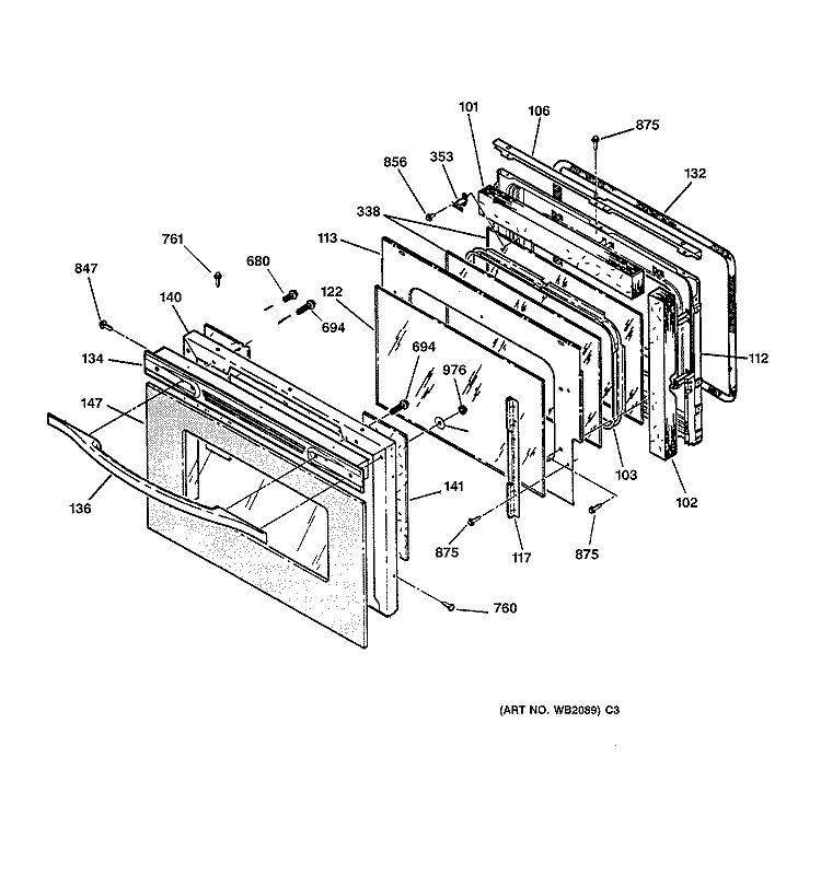 DOOR Diagram and Parts List for JCT910SA3SS  General Electric Wall Oven