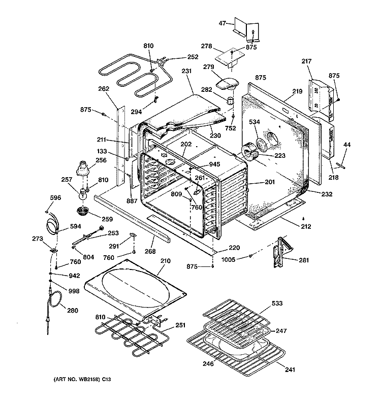 BODY PARTS Diagram and Parts List for JCTP18WA3WW  General Electric Wall Oven