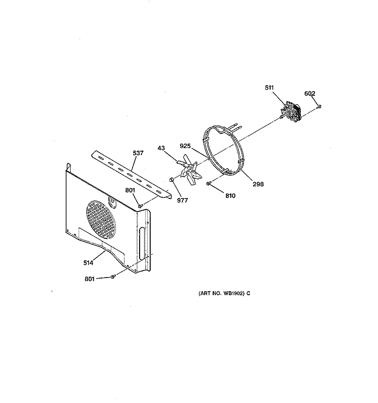FAN ASSEMBLY Diagram and Parts List for JCTP18WA3WW  General Electric Wall Oven