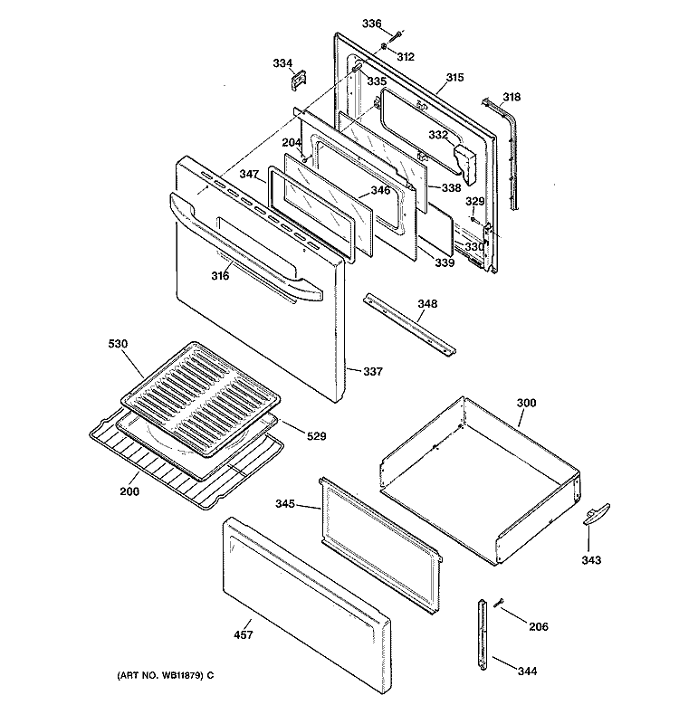 DOOR & DRAWER PARTS Diagram and Parts List for JBS08PIC1WW  General Electric Range