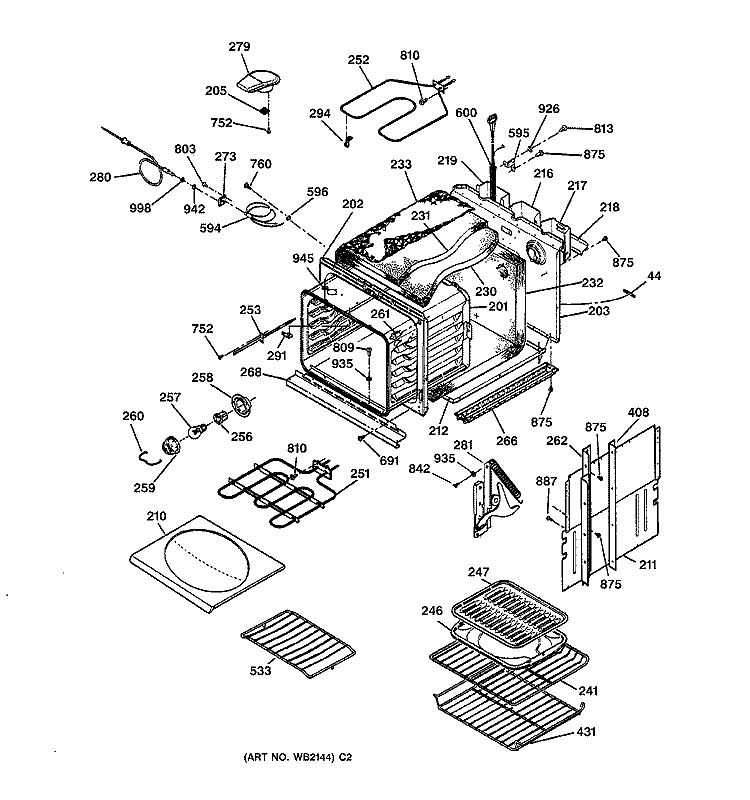 BODY PARTS Diagram and Parts List for ZEK737BA3BB  General Electric Wall Oven