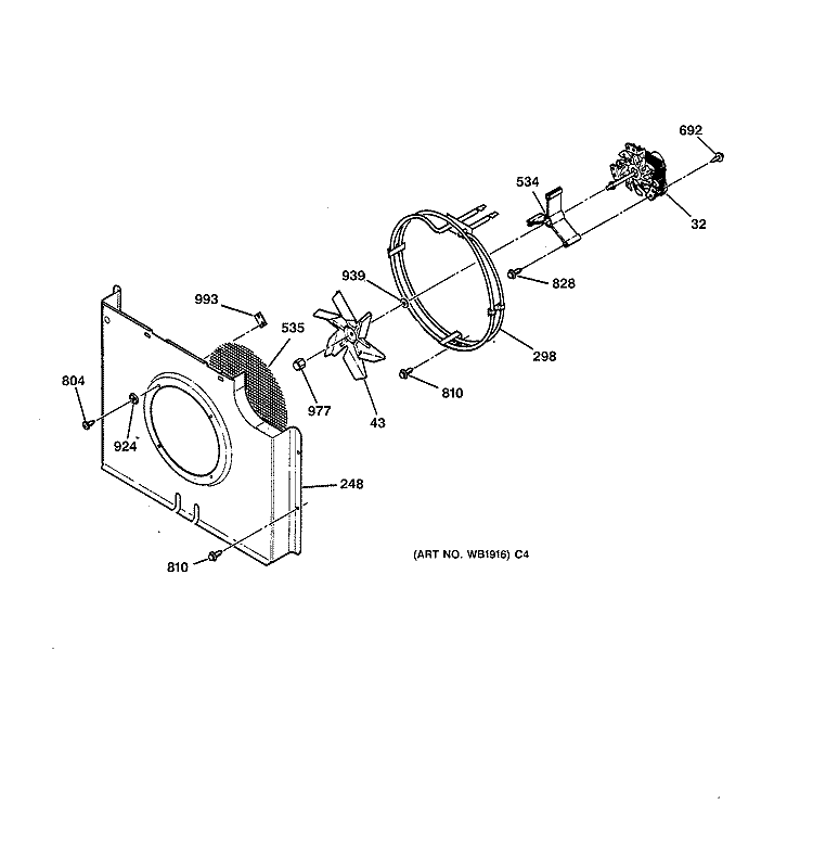 FAN ASSEMBLY Diagram and Parts List for ZEK737BA3BB  General Electric Wall Oven