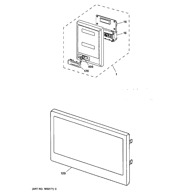 MICROWAVE CONTROL PANEL & DOOR Diagram and Parts List for JTP95BA3BB  General Electric Microwave Oven Combo