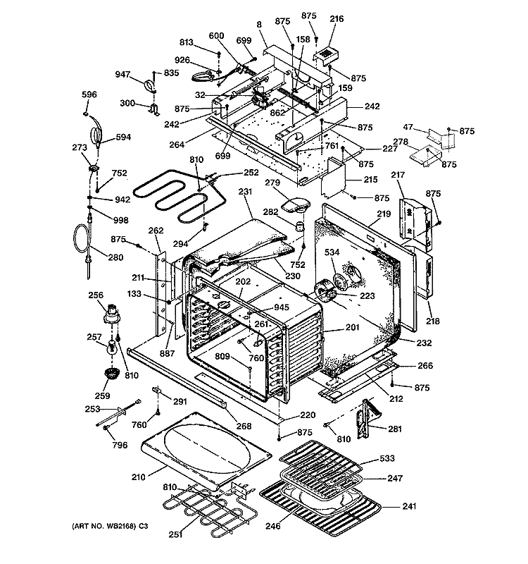 BODY WITH MICROWAVE SUPPORT Diagram and Parts List for JTP95BA3BB  General Electric Microwave Oven Combo