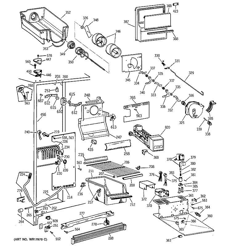 FREEZER SECTION Diagram and Parts List for TFHB22RRABK  General Electric Refrigerator