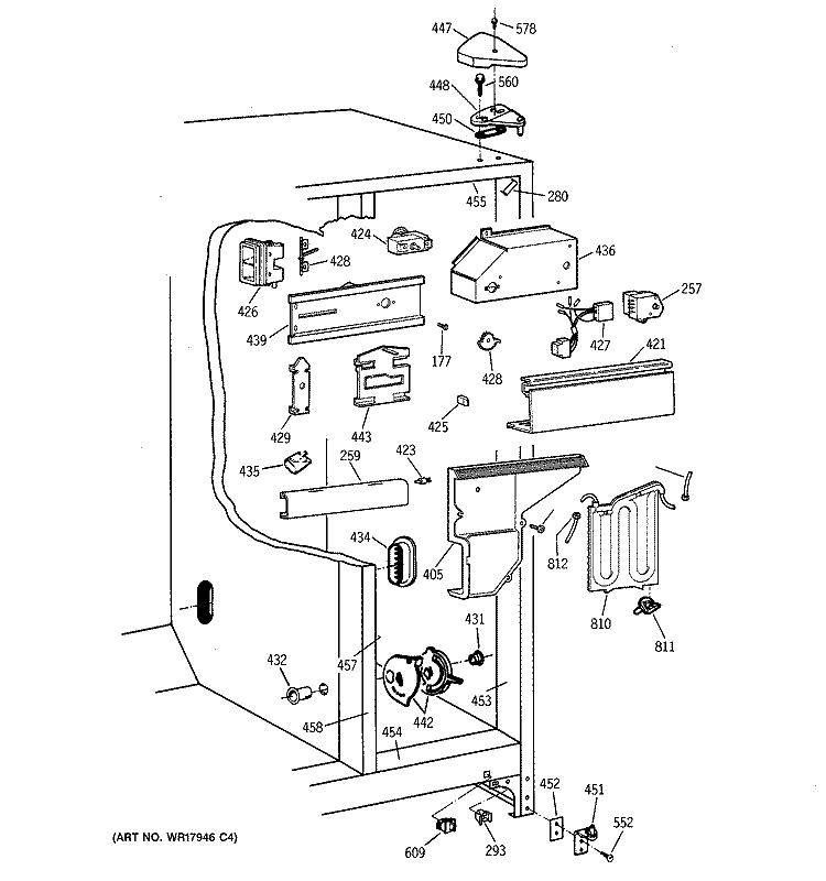 FRESH FOOD SECTION Diagram and Parts List for TFHB22RRABK  General Electric Refrigerator