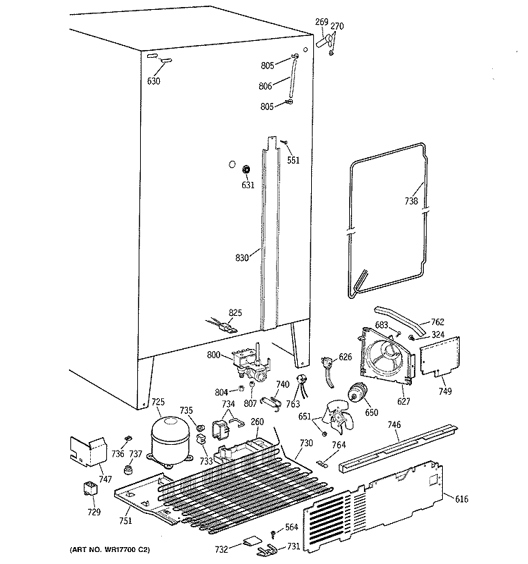 UNIT Diagram and Parts List for TFCW27FRBWH  General Electric Refrigerator