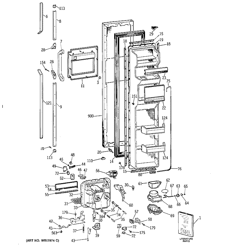 FREEZER DOOR Diagram and Parts List for TFCW27RRAWH  General Electric Refrigerator