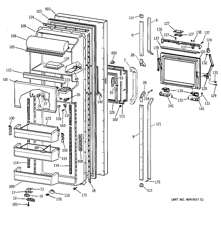 FRESH FOOD DOOR Diagram and Parts List for TFEA27FRAAD  General Electric Refrigerator