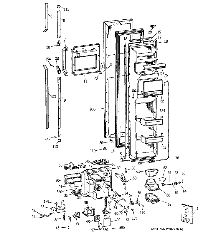 FREEZER DOOR Diagram and Parts List for TFEW27FRAWH  General Electric Refrigerator