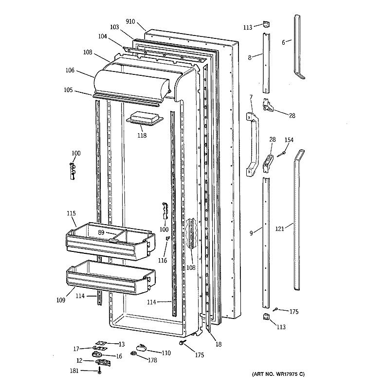 FRESH FOOD DOOR Diagram and Parts List for TFEW27RRAWH  General Electric Refrigerator