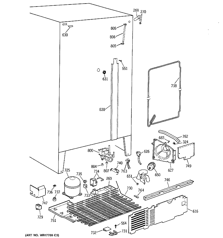 UNIT PARTS Diagram and Parts List for TFEW27RRAWH  General Electric Refrigerator