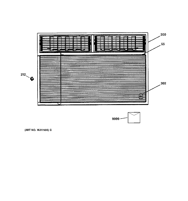 FRONT PANEL Diagram and Parts List for AVE18DAS2  General Electric Air Conditioner