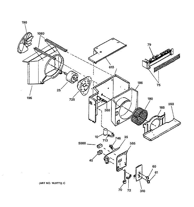 CHASSIS ASSEMBLY Diagram and Parts List for AVE18DAS2  General Electric Air Conditioner