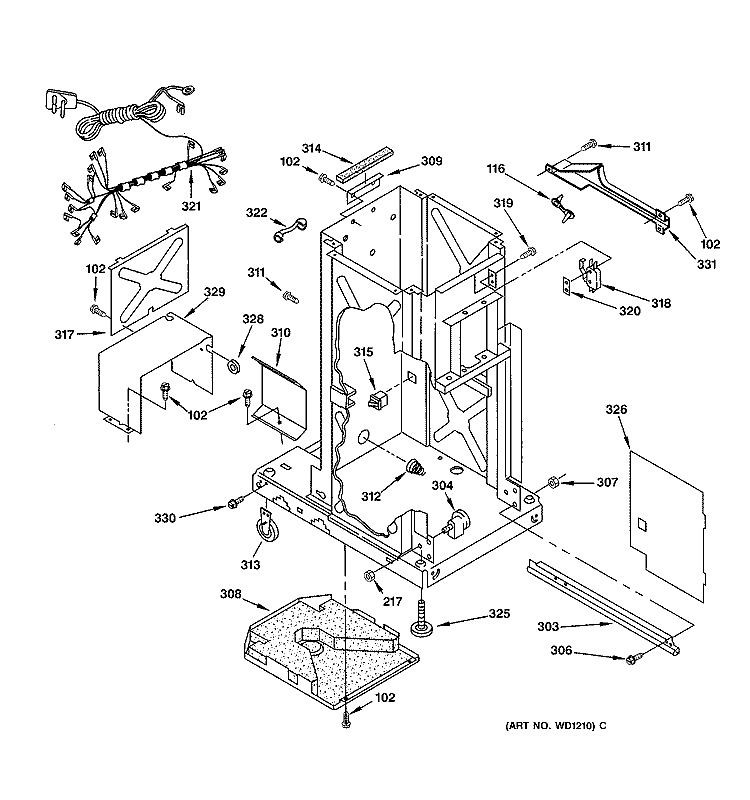 FRAME PARTS Diagram and Parts List for GCG1540F0SS  General Electric Trash Compactor