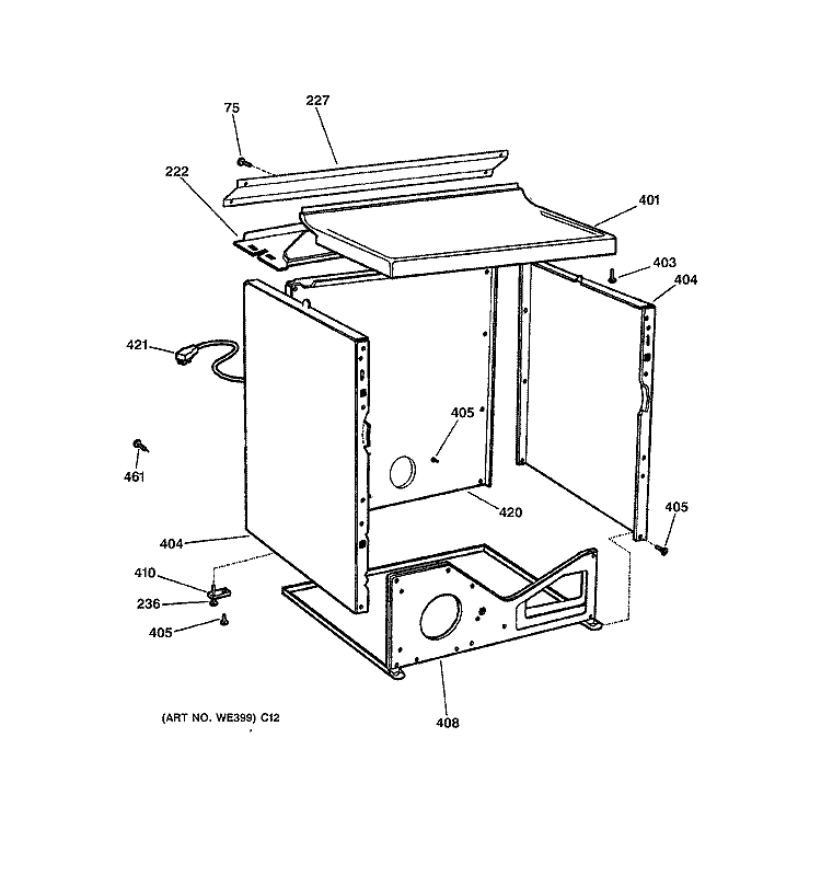 CABINET Diagram and Parts List for DBXR453GV2WW  General Electric Dryer