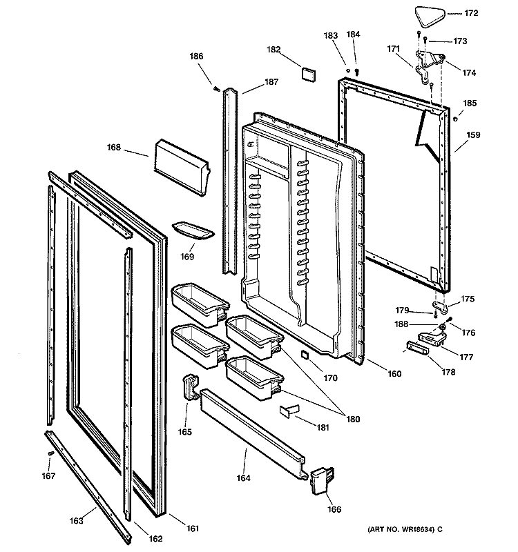 FRESH FOOD DOOR Diagram and Parts List for TCX18IACCRWW  General Electric Refrigerator