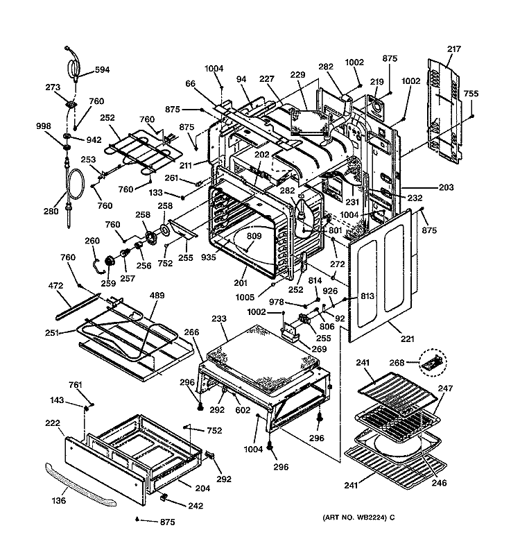 BODY & DRAWER PARTS Diagram and Parts List for JB965SC1SS  General Electric Range