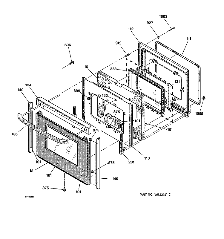 DOOR Diagram and Parts List for JB965SC1SS  General Electric Range