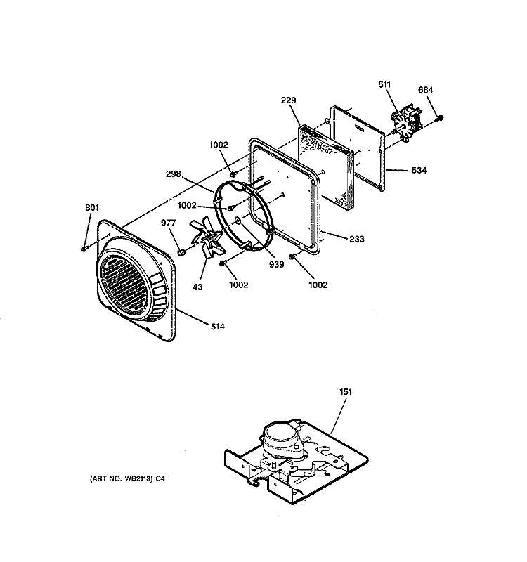 FAN & DOOR LOCK Diagram and Parts List for JB965SC1SS  General Electric Range
