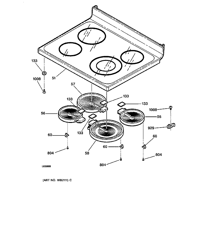COOKTOP Diagram and Parts List for JBP78AB4AA  General Electric Range