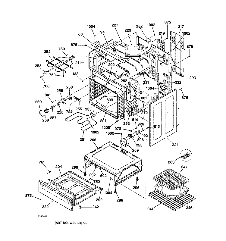 BODY & DRAWER PARTS Diagram and Parts List for JBP78AB4AA  General Electric Range