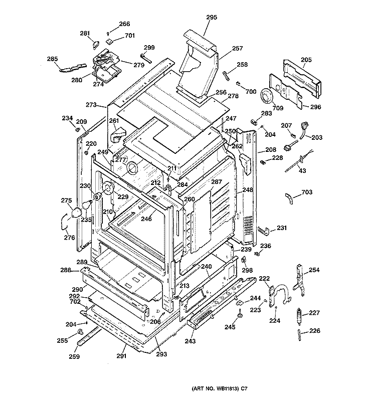 BODY PARTS Diagram and Parts List for JGBP40WEC1WW  General Electric Range