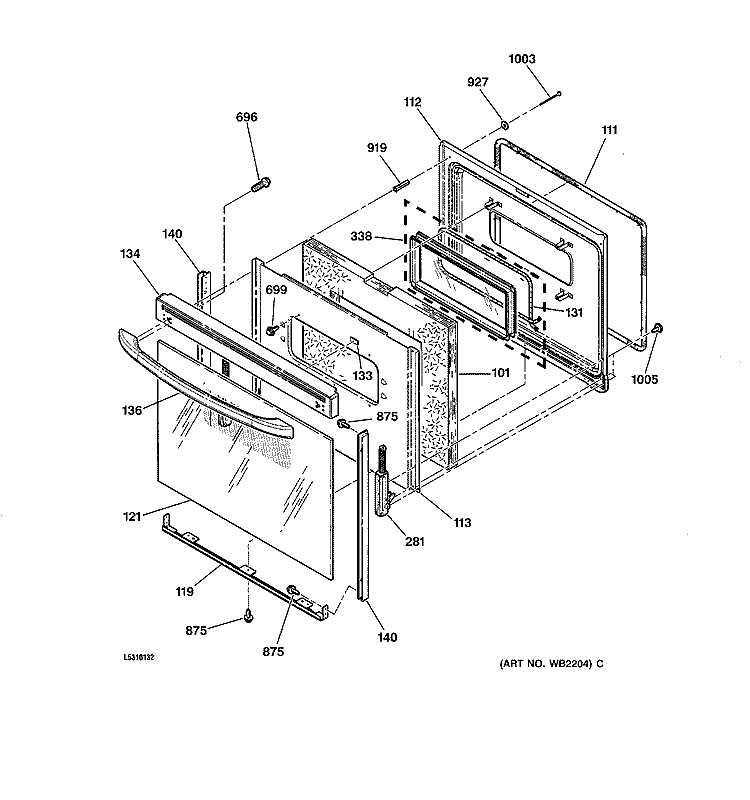 OVEN DOOR Diagram and Parts List for JBP66AB4AA  General Electric Range