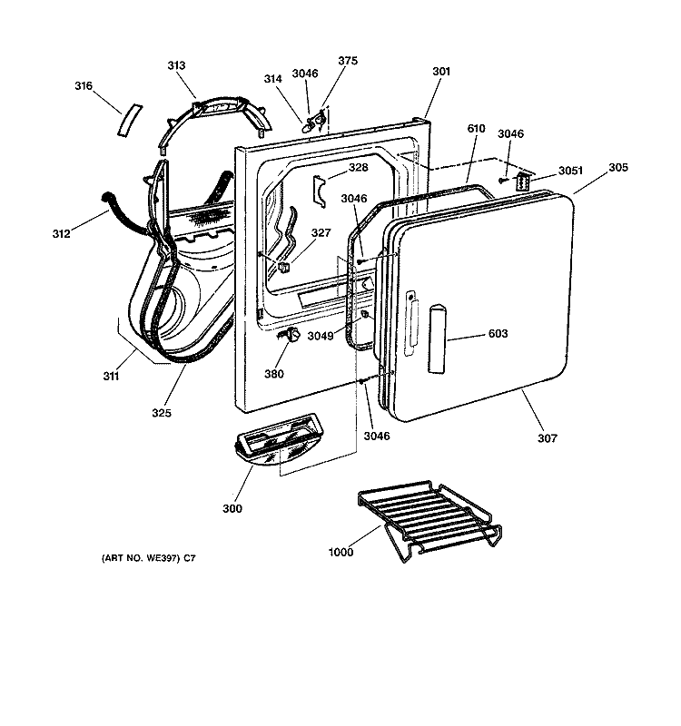 FRONT PANEL & DOOR Diagram and Parts List for DCSR483EA1AA  General Electric Dryer