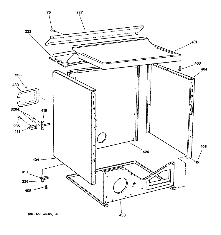 CABINET Diagram and Parts List for DBXR453EV2WW  General Electric Dryer