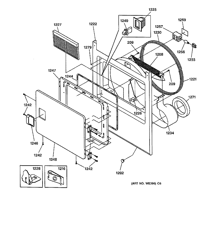 FRONT PANEL & LINT FILTER Diagram and Parts List for DSXH43GA0WW  General Electric Dryer
