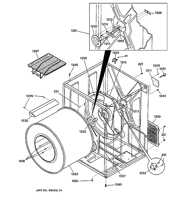 CABINET & DRUM Diagram and Parts List for DSXH43GA0WW  General Electric Dryer