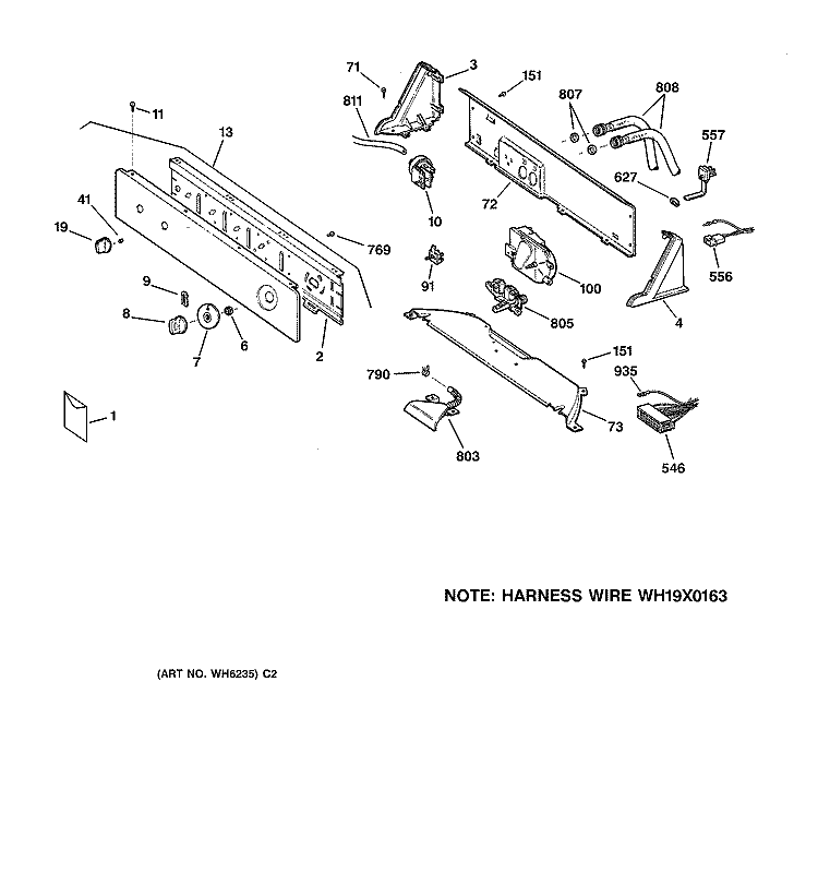 CONTROLS & BACKSPLASH Diagram and Parts List for WJSR1070A1AA  General Electric Washer