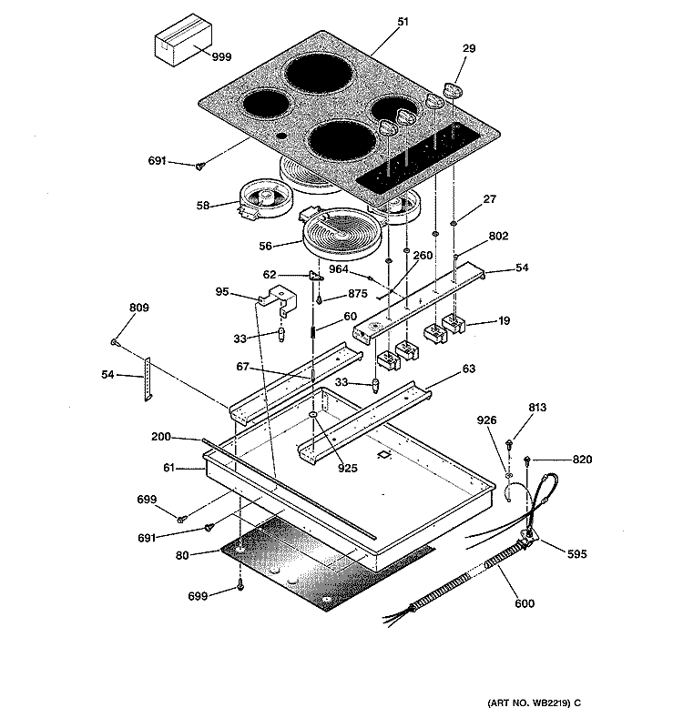 COOKTOP Diagram and Parts List for JCP340BC1BB  General Electric Cooktop