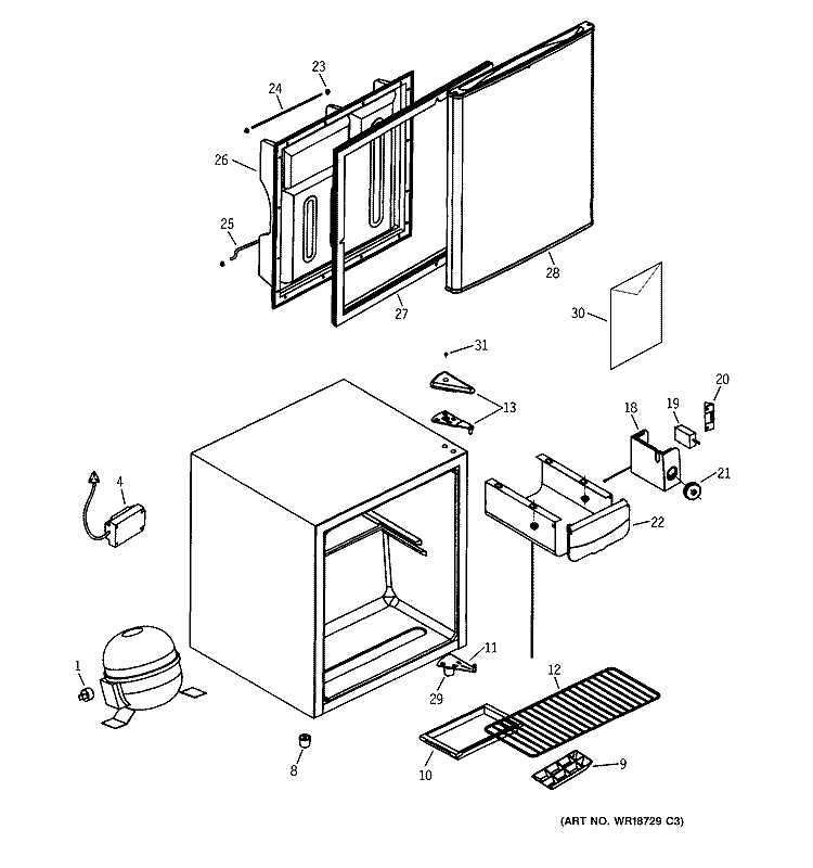 REFRIGERATOR PARTS Diagram and Parts List for TAX2SNCWH  General Electric Refrigerator