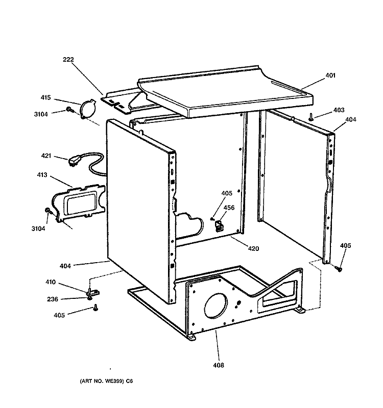 CABINET Diagram and Parts List for DPXR473GW0AA  General Electric Dryer