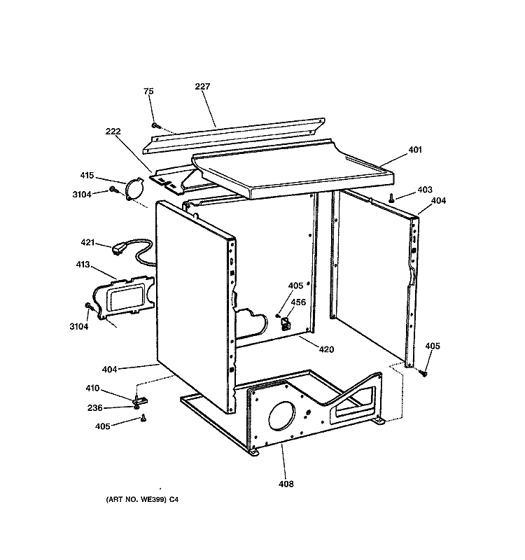 CABINET Diagram and Parts List for DPSR473GW0WW  General Electric Dryer