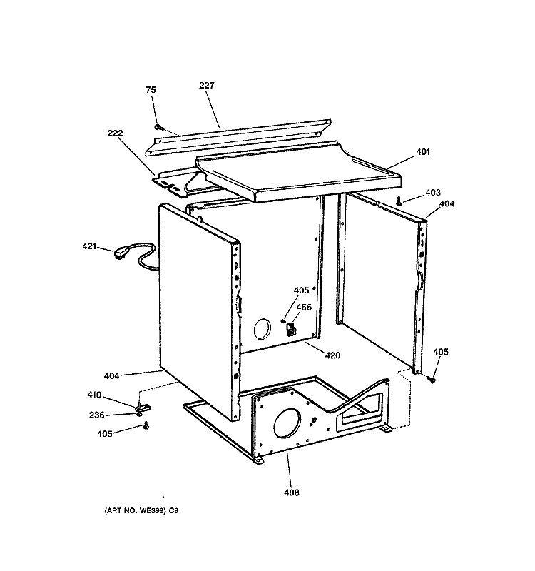 CABINET Diagram and Parts List for DPSR473GW1WW  General Electric Dryer