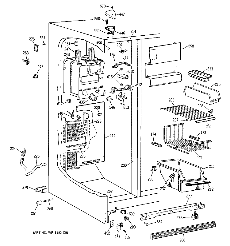 FREEZER SECTION Diagram and Parts List for TFX25PADAWW  General Electric Refrigerator