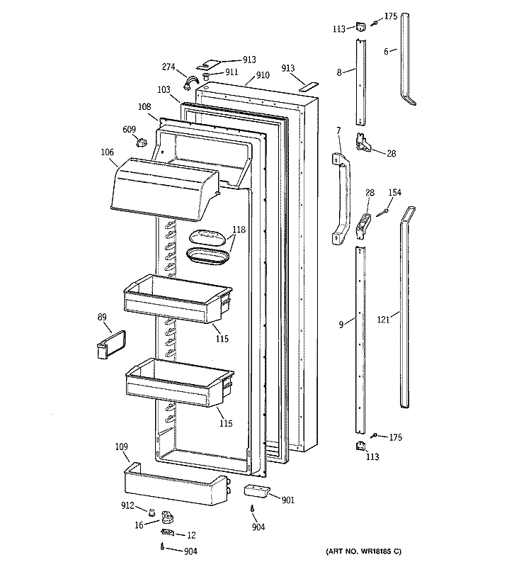 FRESH FOOD DOOR Diagram and Parts List for TFH30PRTAAA  General Electric Refrigerator